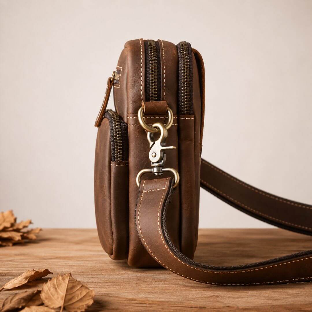 Bolsa Artesanal em Couro Legítimo Vintage Retro