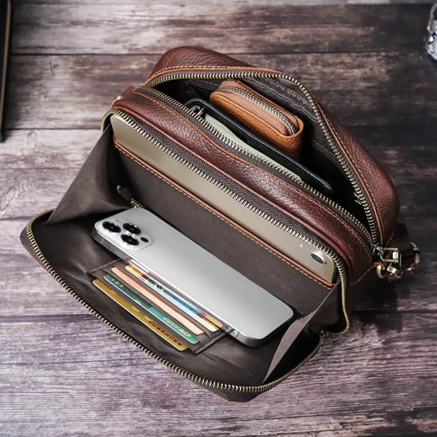 Bolsa Crossbody Masculina De Couro Legítimo Vintage Casual Csbd05