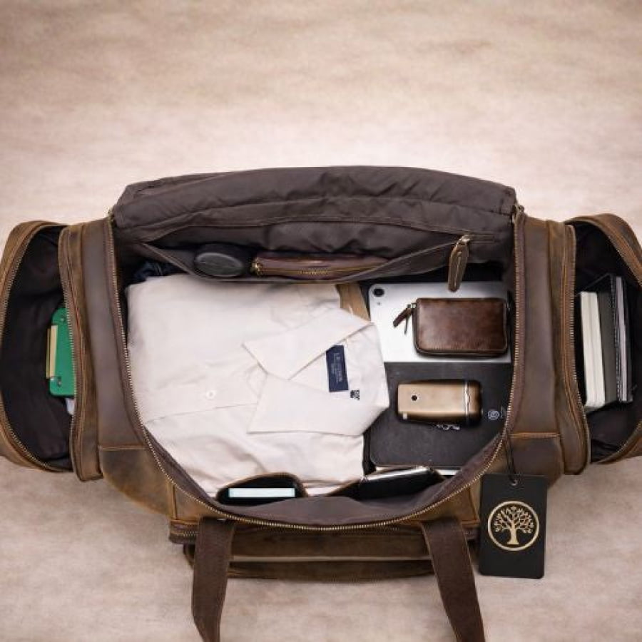 Bolsa de Viagem Grande Artesanal de Couro Golen Café bv00