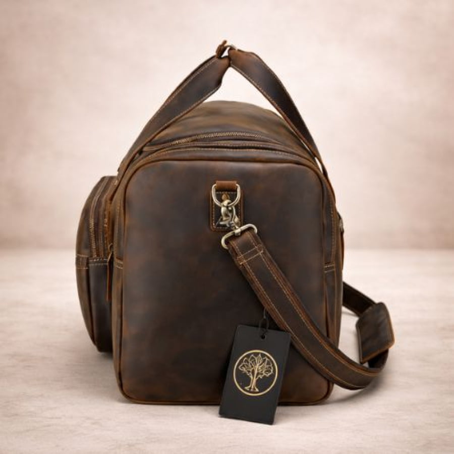 Bolsa de Viagem Grande Artesanal de Couro Golen Café bv00