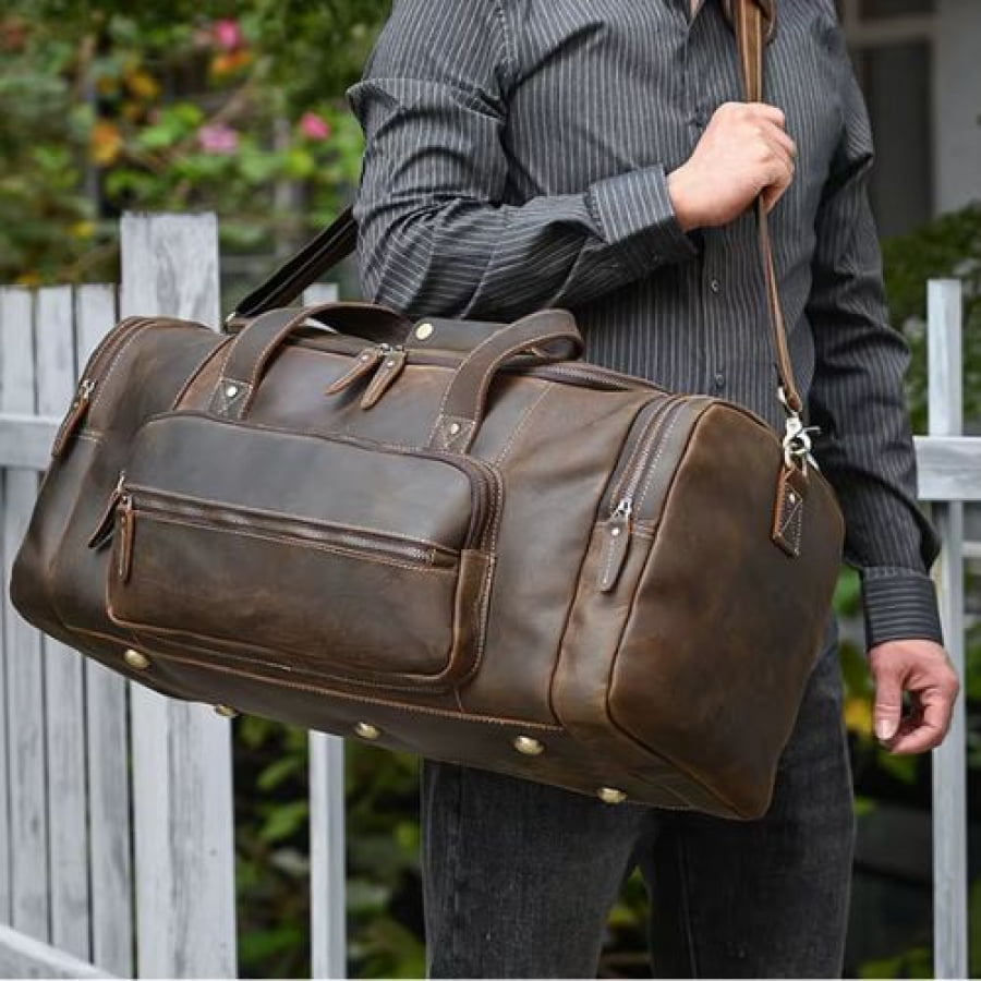 Bolsa de Viagem Grande Artesanal de Couro Golen Café bv00