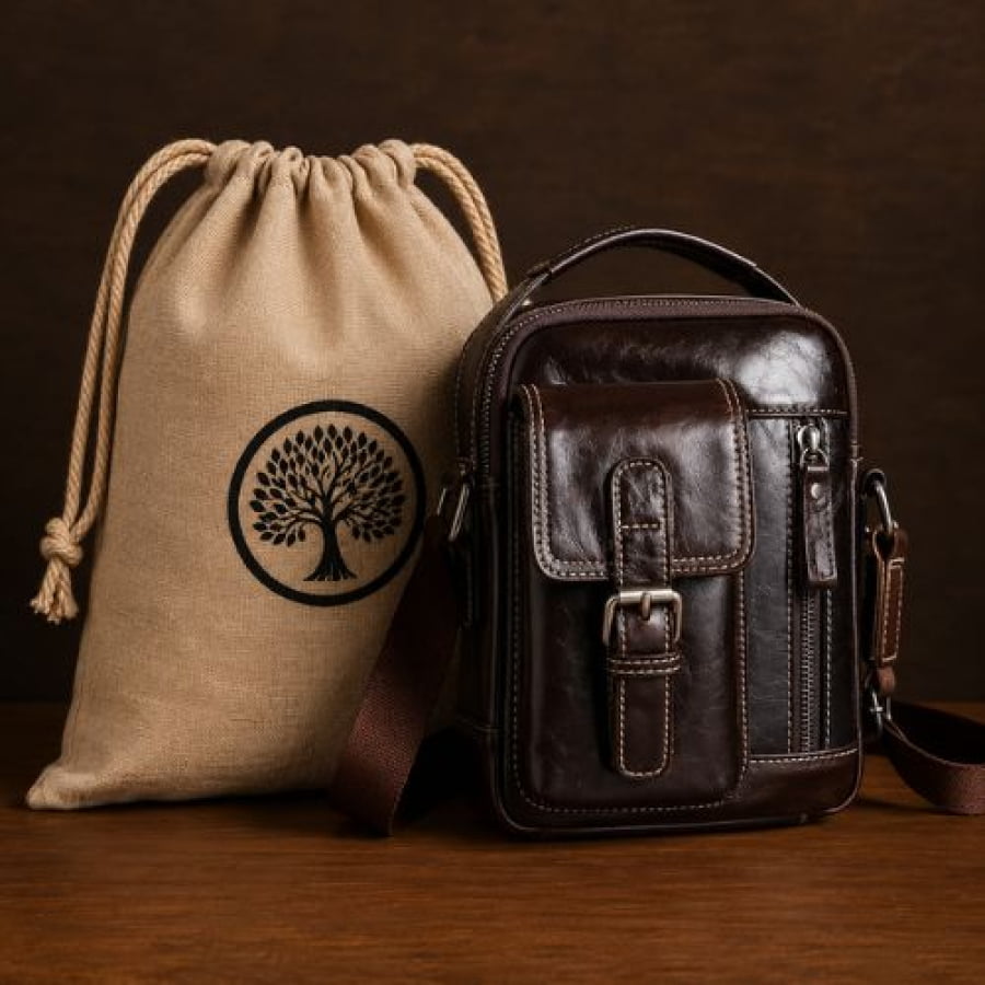 Bolsa Transversal Artesanal Couro Legítimo Savage Classic Unbu - Marrom - bagm1009