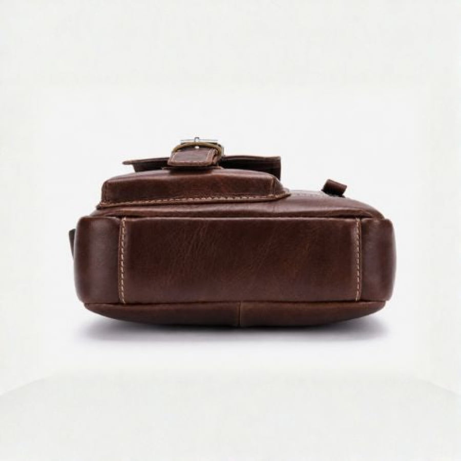 Bolsa Transversal Artesanal Couro Legítimo Savage Classic Unbu - Marrom - bagm1009