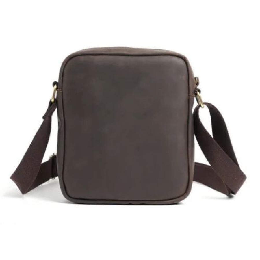 Bolsa Transversal Artesanal de Couro Legítimo Unbu – Padrão Executivo Vintage Café bagm604