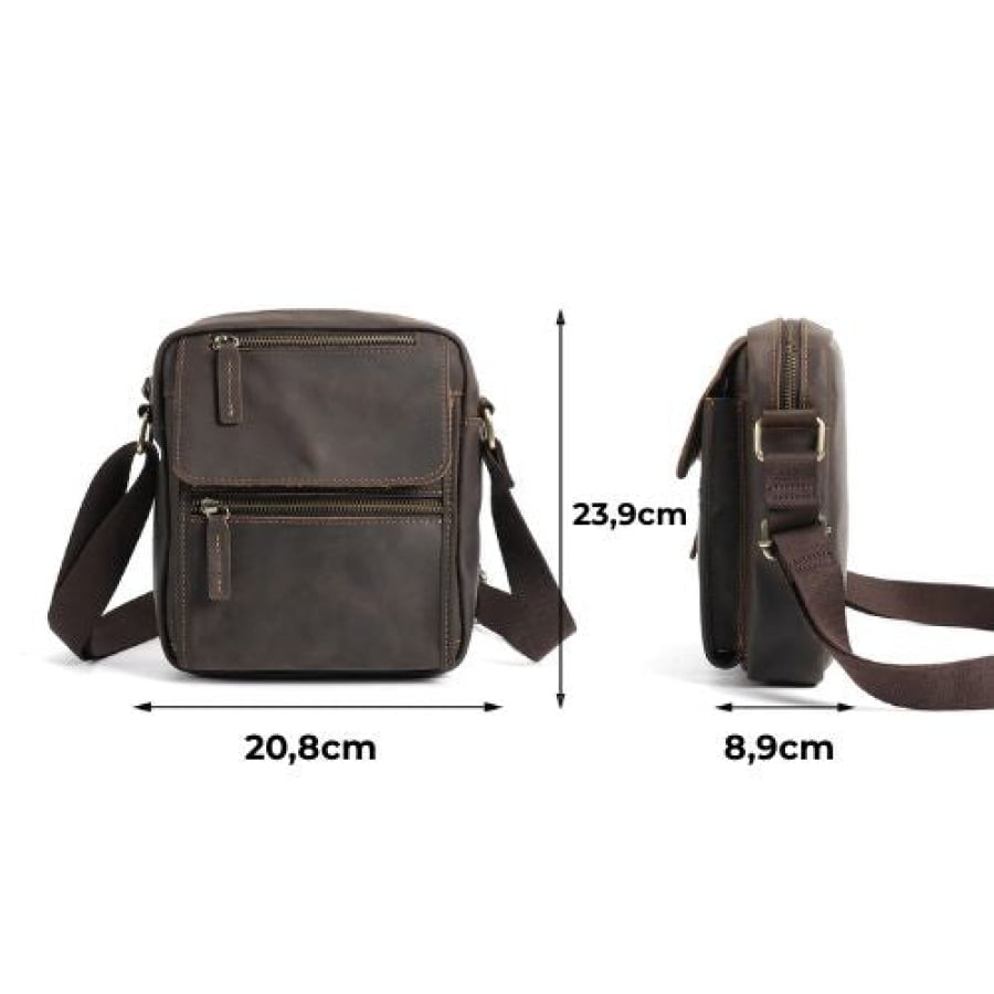 Bolsa Transversal Artesanal de Couro Legítimo Unbu – Padrão Executivo Vintage Café bagm604