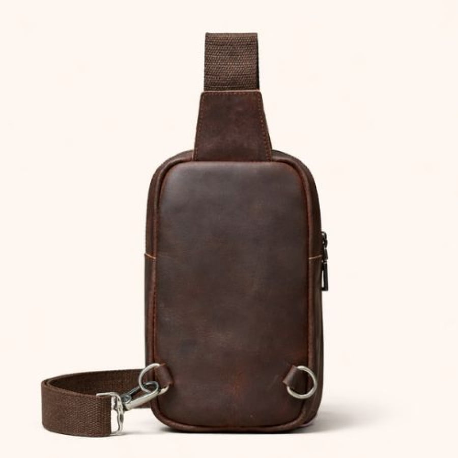 Bolsa Transversal Chest/Shoulder Bag Artesanal Couro Premium Conker Marrom Café bagm1000