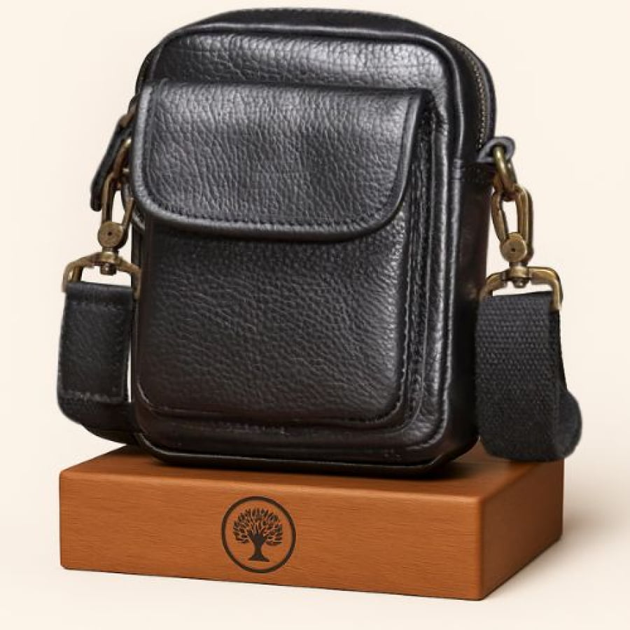 Bolsa Transversal Masculina Couro Vintage Explorer Unbu Preto bagm600