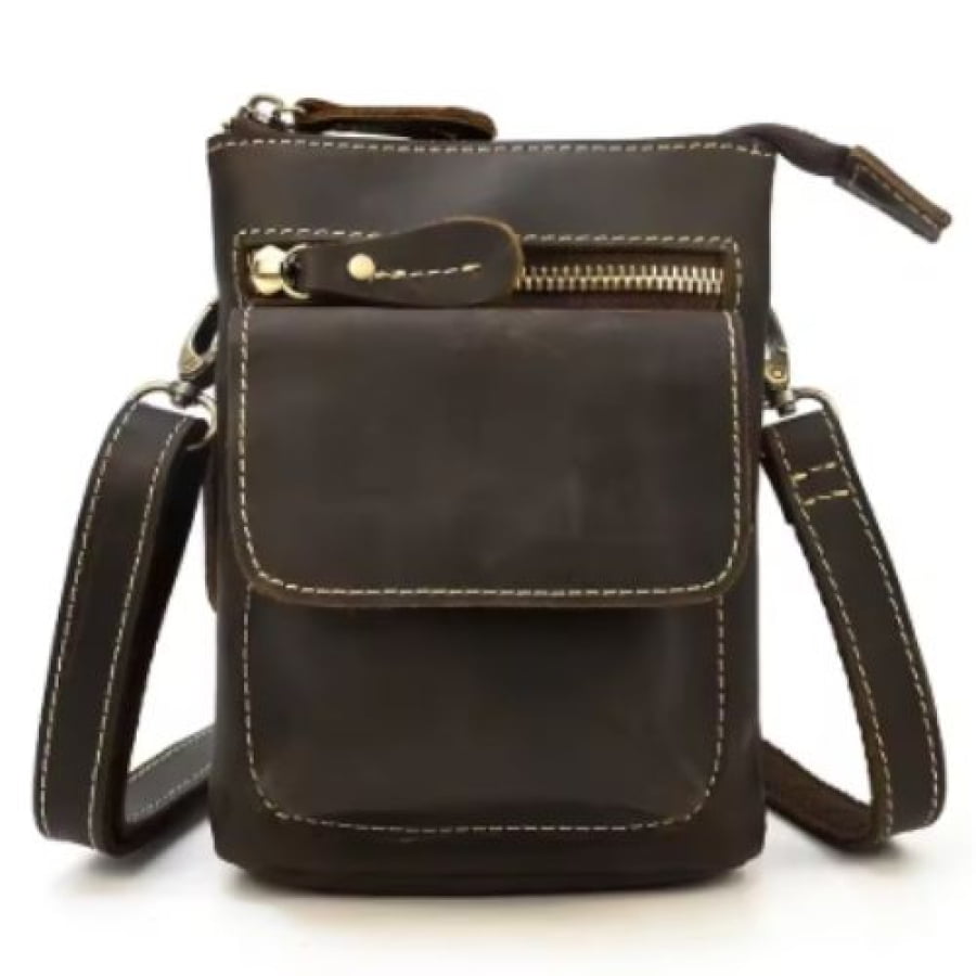 Bolsa Transversal Masculina de Couro Legítimo Vintage Unbu Café bagm602