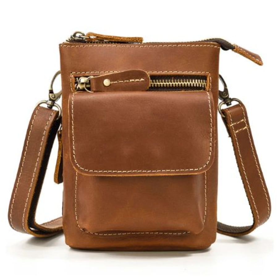 Bolsa Transversal Masculina de Couro Legítimo Vintage Unbu Caramelo bagm602