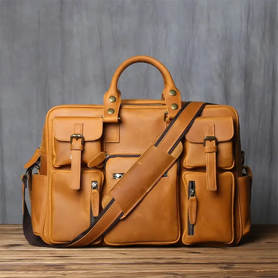 Maleta Executiva Masculina Premium Couro Legítimo Retro Layer Caramelo Mlt09