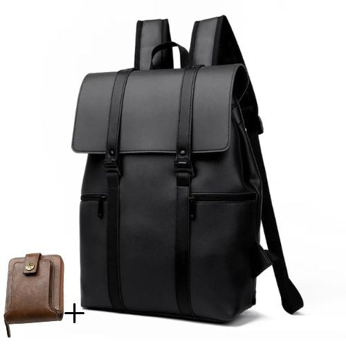 Mochila De Couro Black Smooth Bpk104