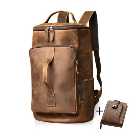Mochila Masculina De Couro Legítimo Premium Commuter Café Bpk121
