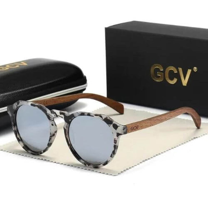 Óculos De Sol Masculino Gcv Polarizado Haste Madeira Ultraleve Cinza Glass06