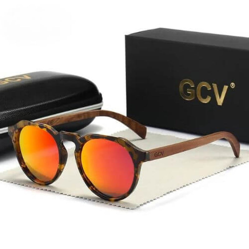 Óculos De Sol Masculino Gcv Polarizado Haste Madeira Ultraleve Laranja Glass06