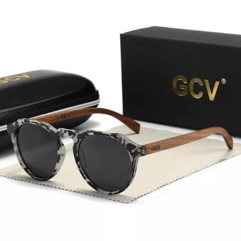 Óculos De Sol Masculino Gcv Polarizado Haste Madeira Ultraleve Preta Glass06