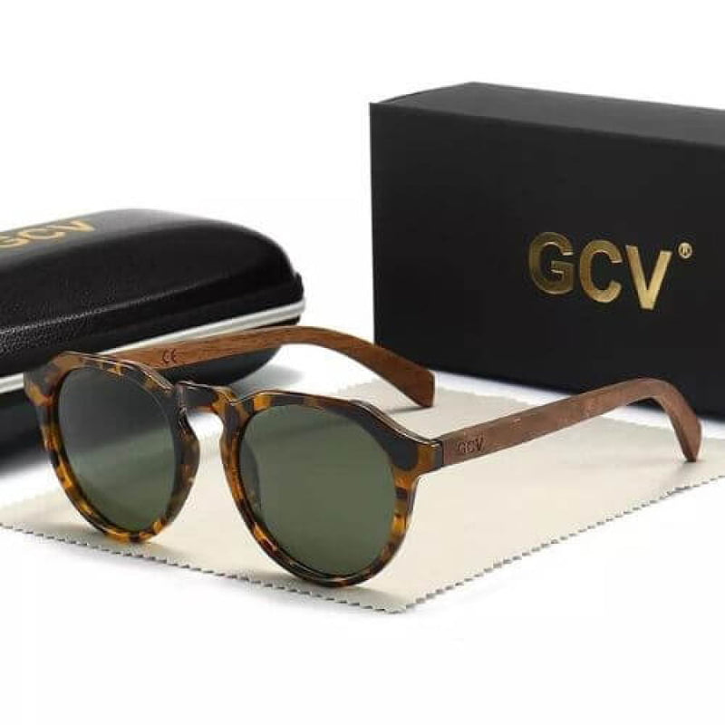 Óculos De Sol Masculino Gcv Polarizado Haste Madeira Ultraleve Verde Glass06