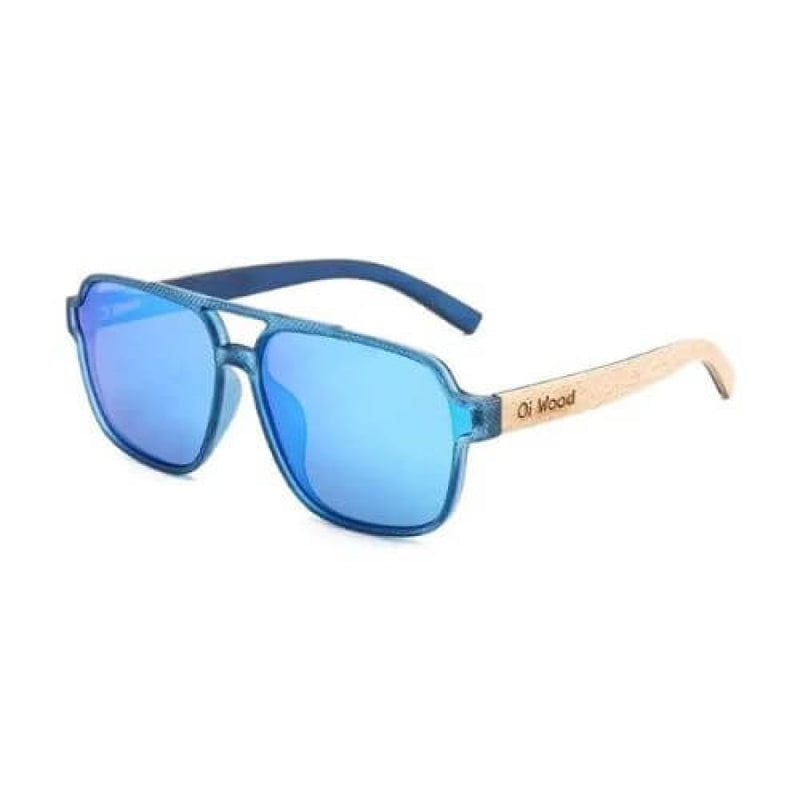 Óculos De Sol Masculino Polarizado Oi Wood Haste Madeira Azul Glass01