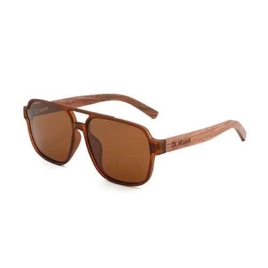 Óculos De Sol Masculino Polarizado Oi Wood Haste Madeira Marrom Glass01