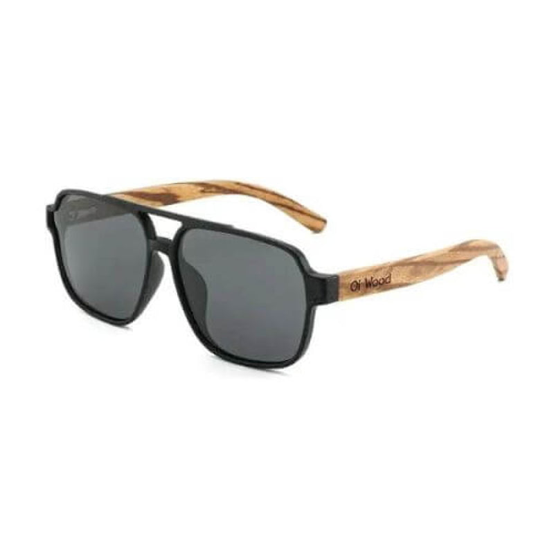 Óculos De Sol Masculino Polarizado Oi Wood Haste Madeira Preta Glass01