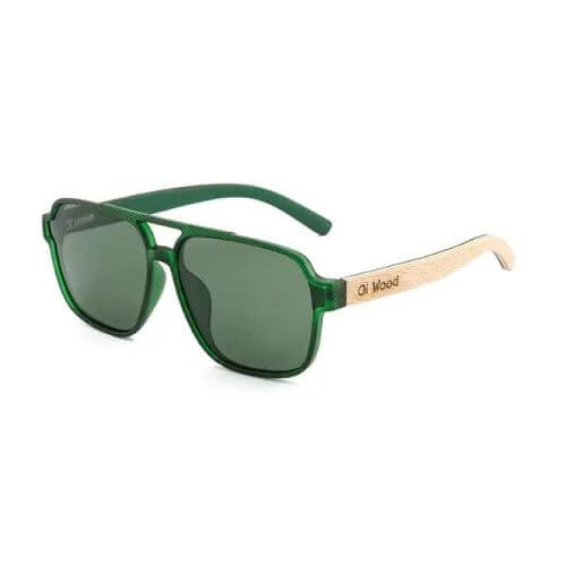 Óculos De Sol Masculino Polarizado Oi Wood Haste Madeira Verde Glass01