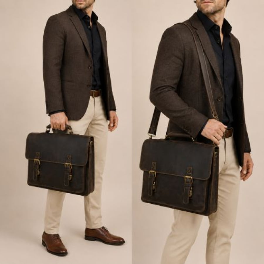 Pasta Executiva Masculina de Couro Legítimo Alden Unbu - Café - mlt31
