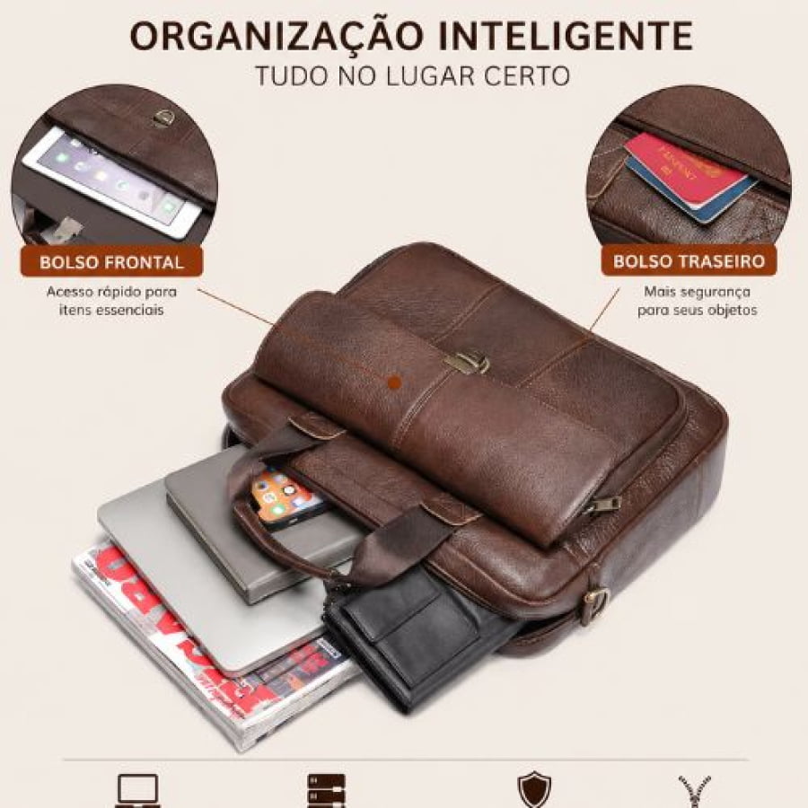 Pasta Executiva Masculina de Couro Legítimo Monarch Unbu - mlt25