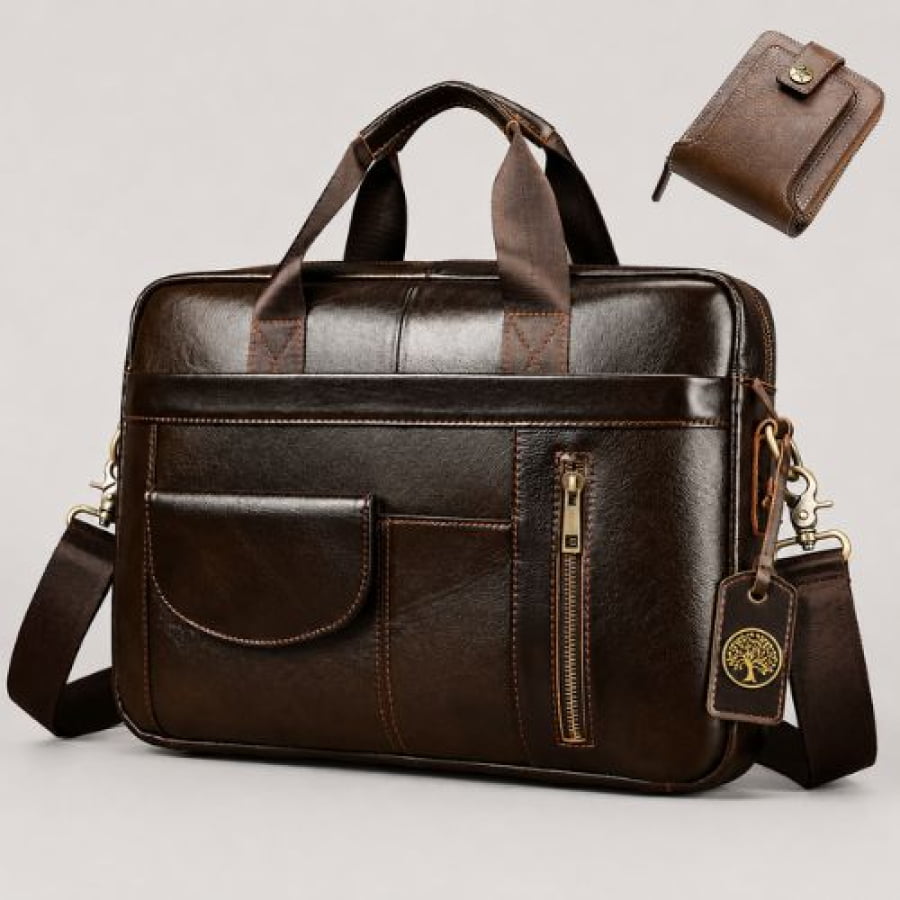 Pasta Executiva Masculina de Couro Legítimo Windsor Unbu - Café / 40cm x 6cm x 28cm - mlt22