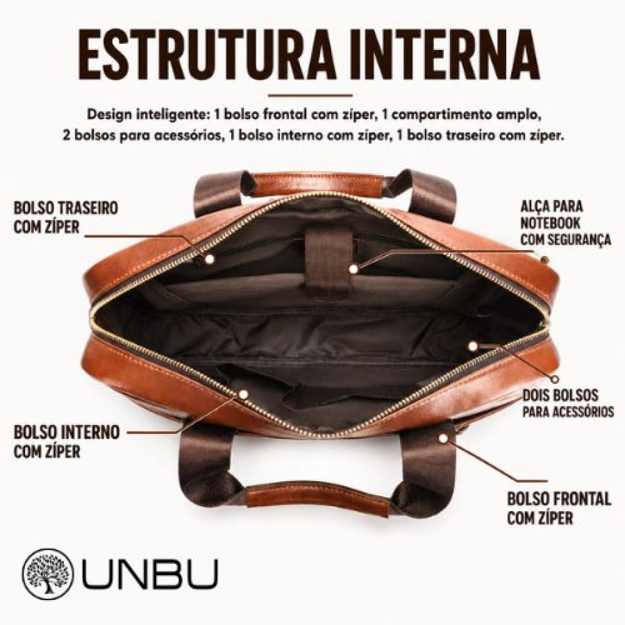 Pasta Executiva Masculina de Couro Legítimo Windsor Unbu - mlt22