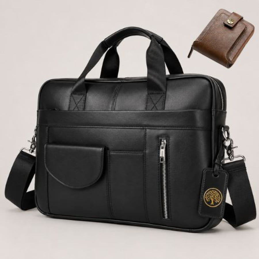 Pasta Executiva Masculina de Couro Legítimo Windsor Unbu - Preta / 40cm x 6cm x 28cm - mlt22