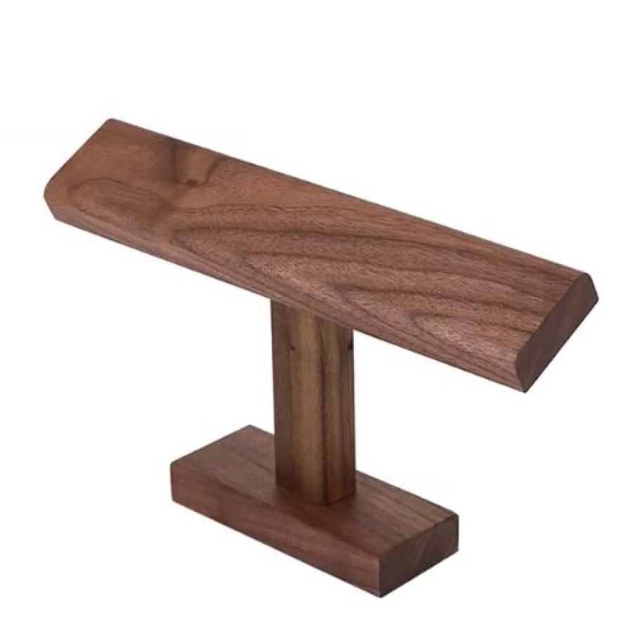 Porta-Relógios De Madeira T-Bar Vintage Com Suporte Para Joias E Pulseiras Em Nogueira Pr04