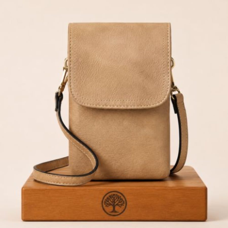 Shoulder Bag Artesanal de Couro Ecológico Minimalista - Cáqui - bagm1006