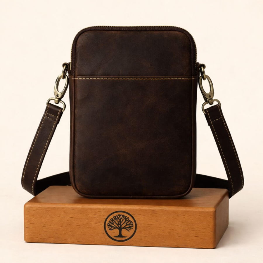 Shoulder Bag Artesanal de Couro Legítimo Minimalista Café bagm01