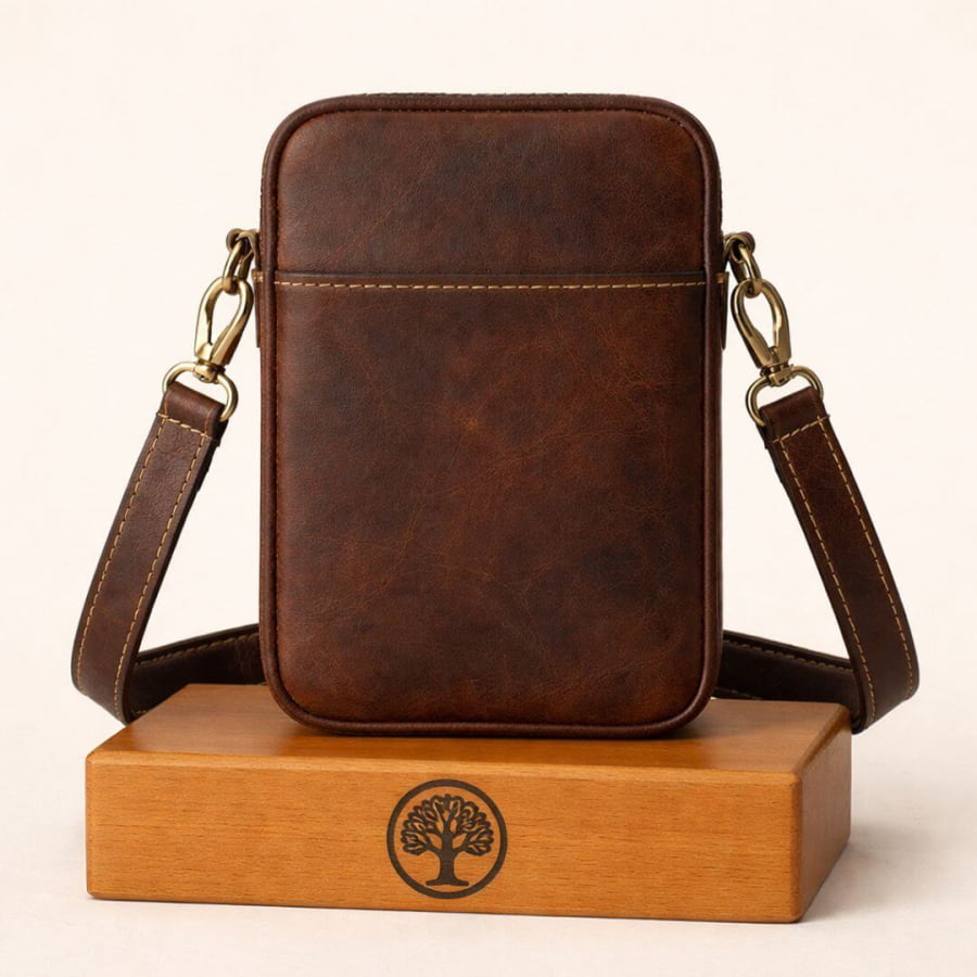 Shoulder Bag Artesanal de Couro Legítimo Minimalista Marrom bagm01