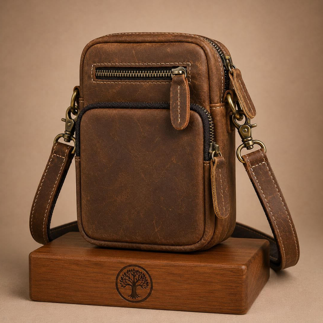 Bolsa Artesanal em Couro Legítimo Vintage Retro
