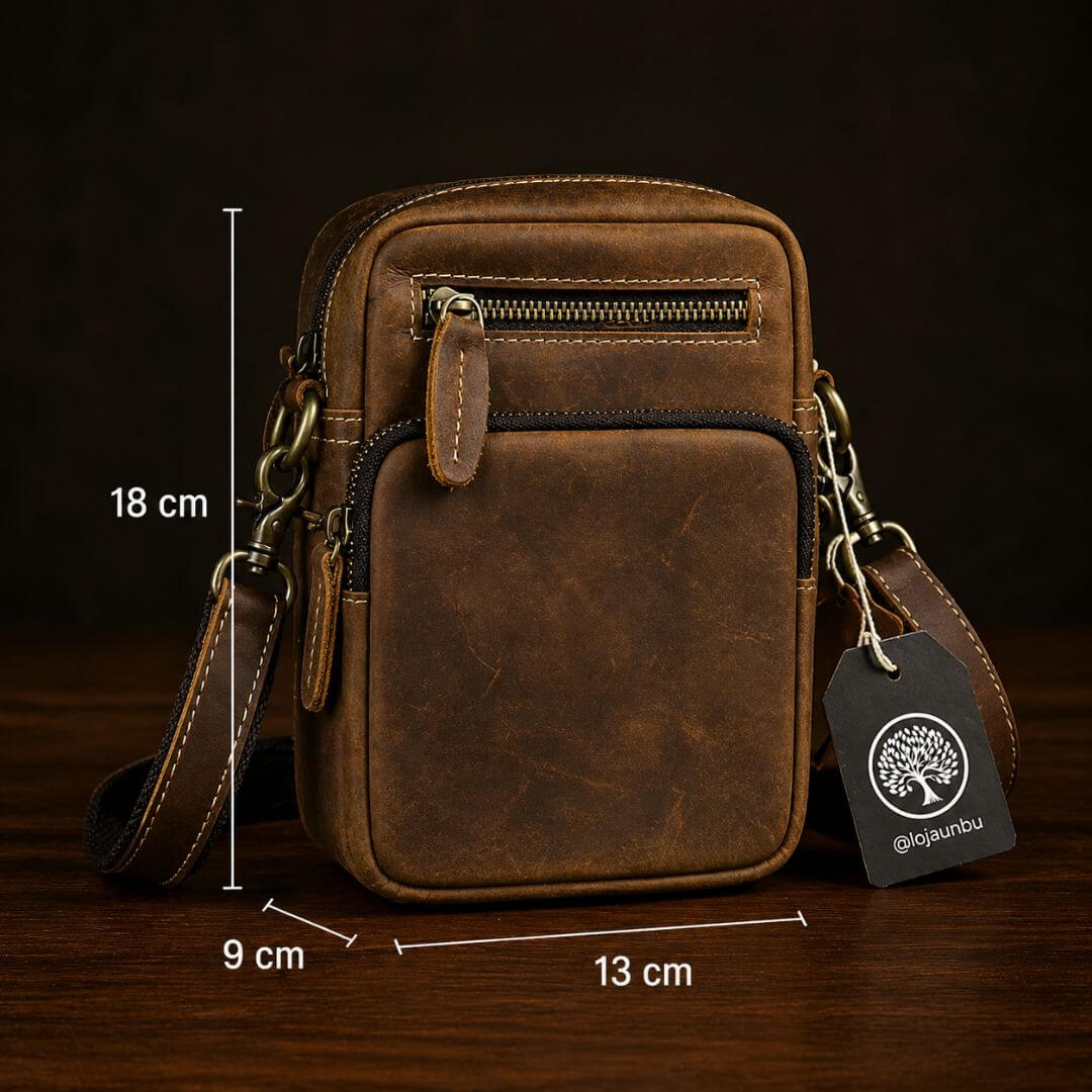 Bolsa Artesanal em Couro Legítimo Vintage Retro