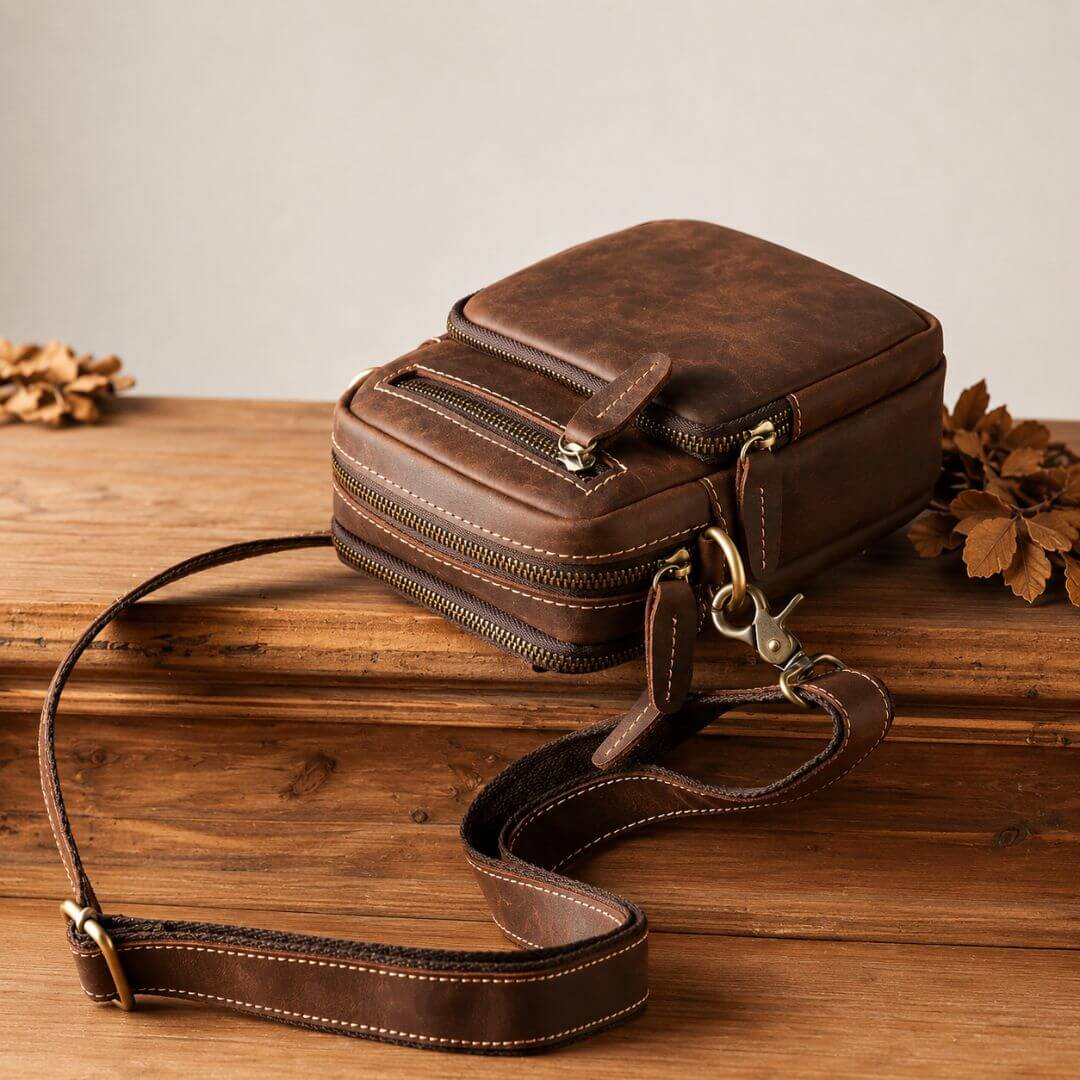 Bolsa Artesanal em Couro Legítimo Vintage Retro