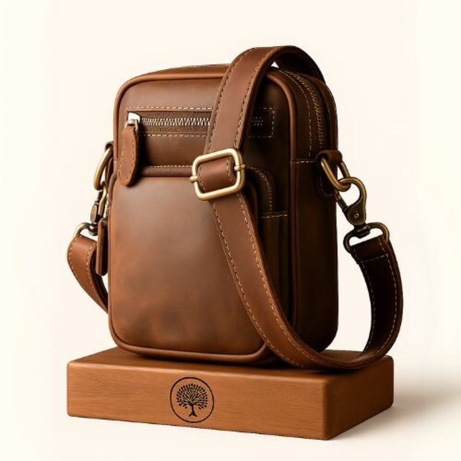 Bolsa Artesanal em Couro Legítimo Vintage Retro Couro Café bagm300b