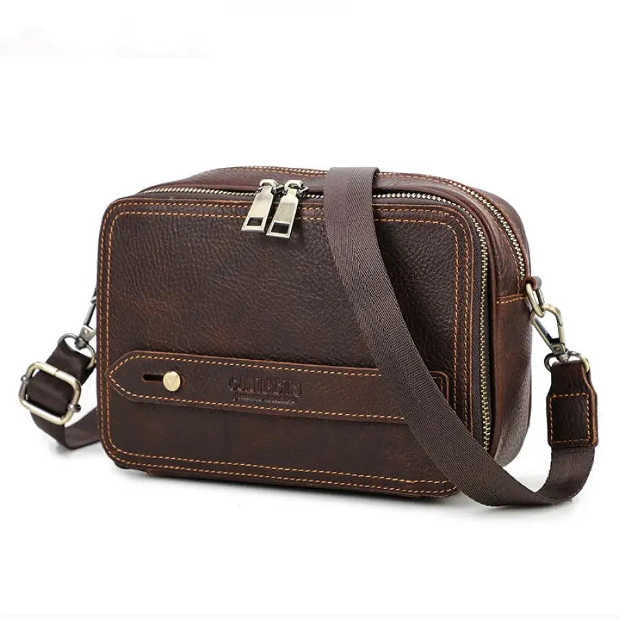 Bolsa Crossbody Masculina De Couro Legítimo Vintage Casual Café Csbd05