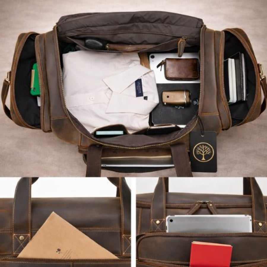 Bolsa de Viagem Grande Artesanal de Couro Golen Café bv00