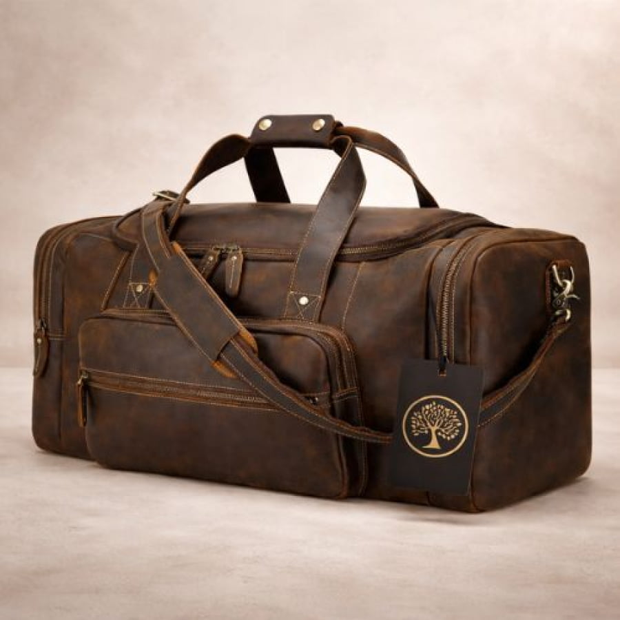 Bolsa de Viagem Grande Artesanal de Couro Golen Café bv00