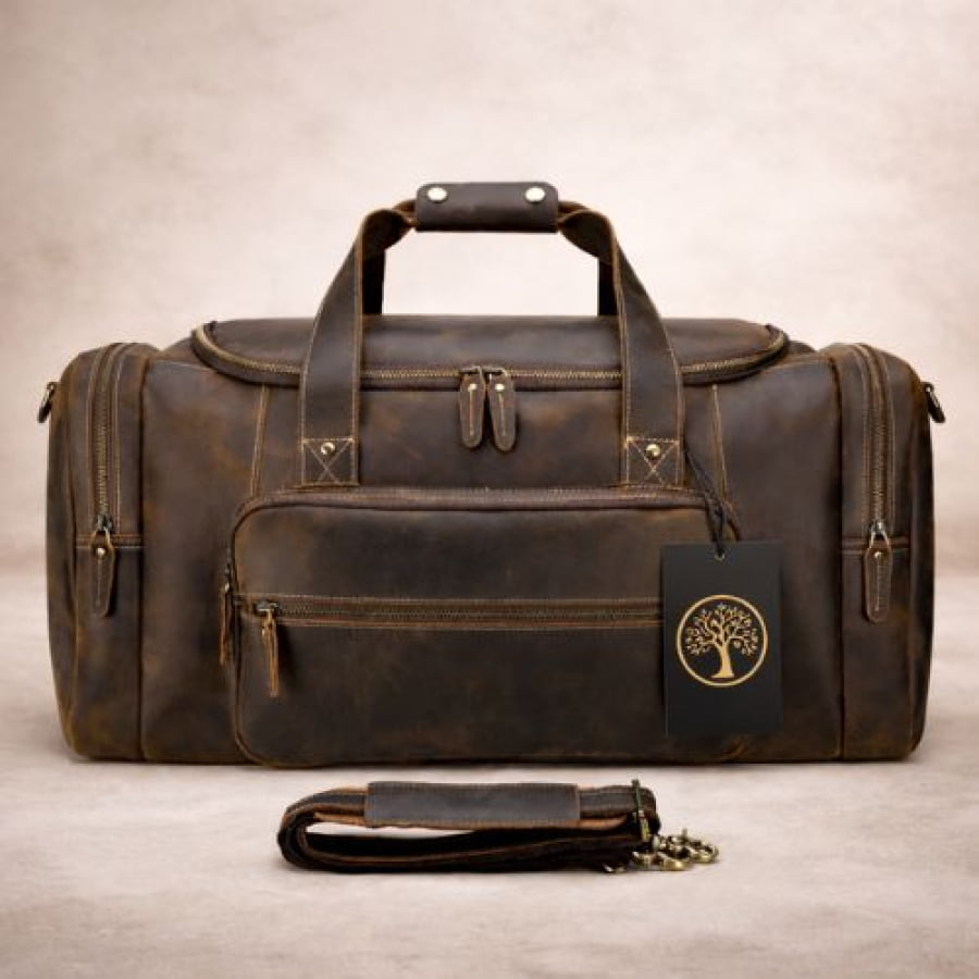 Bolsa de Viagem Grande Artesanal de Couro Golen Café bv00