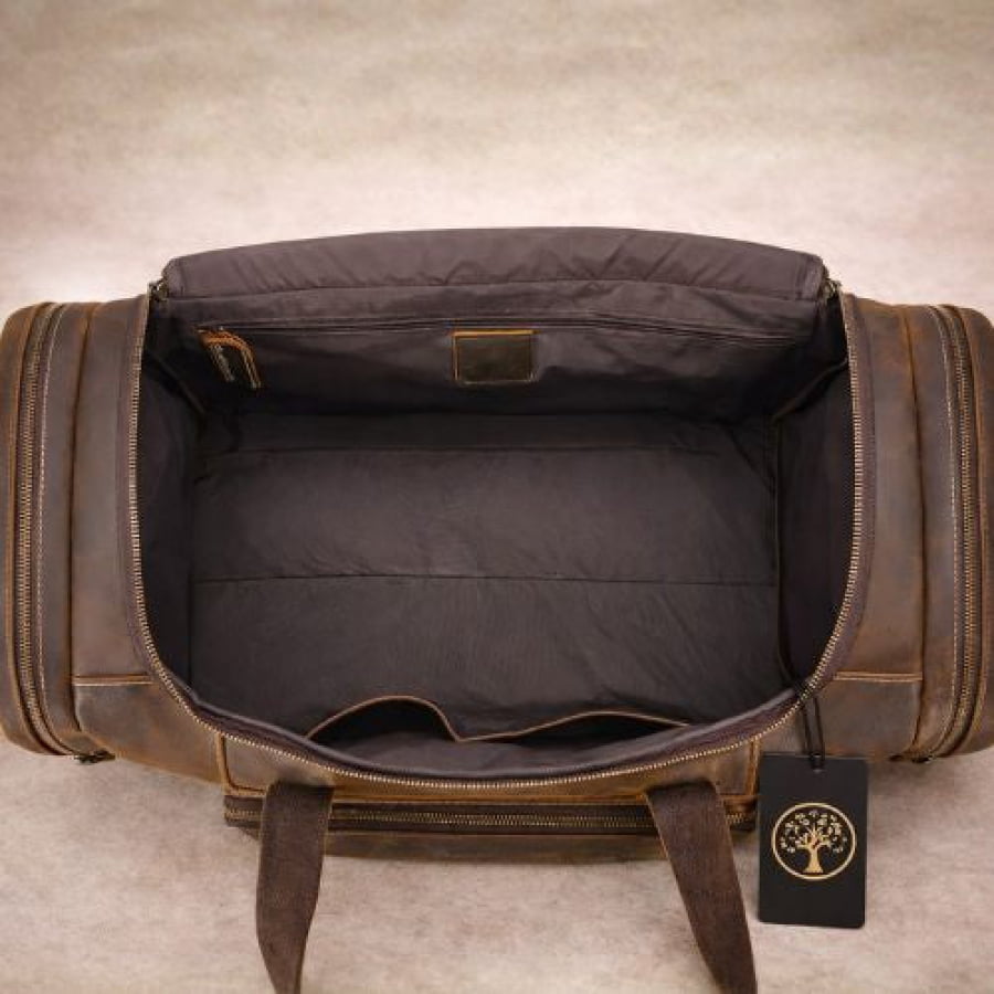 Bolsa de Viagem Grande Artesanal de Couro Golen Café bv00