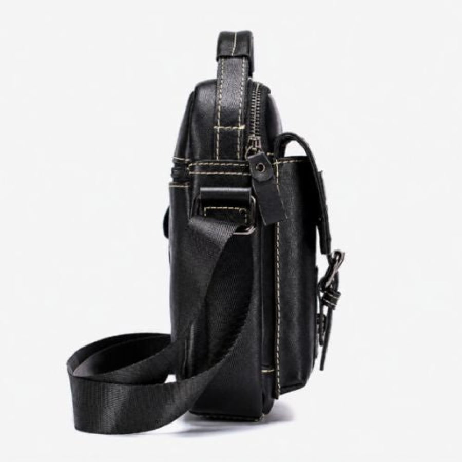Bolsa Transversal Artesanal Couro Legítimo Savage Black Unbu - Preta - bagm1009b