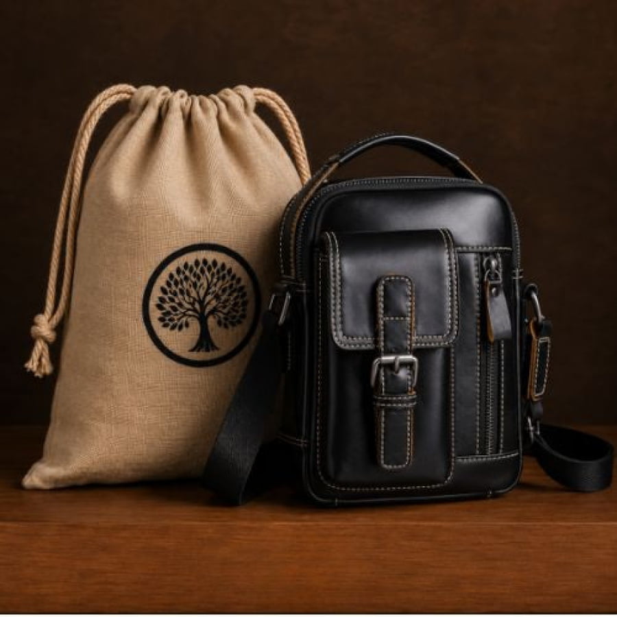 Bolsa Transversal Artesanal Couro Legítimo Savage Black Unbu - Preta - bagm1009b