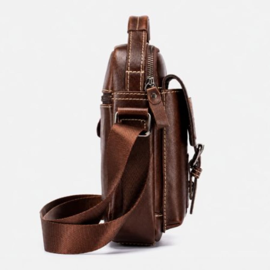 Bolsa Transversal Artesanal Couro Legítimo Savage Classic Unbu - Marrom - bagm1009