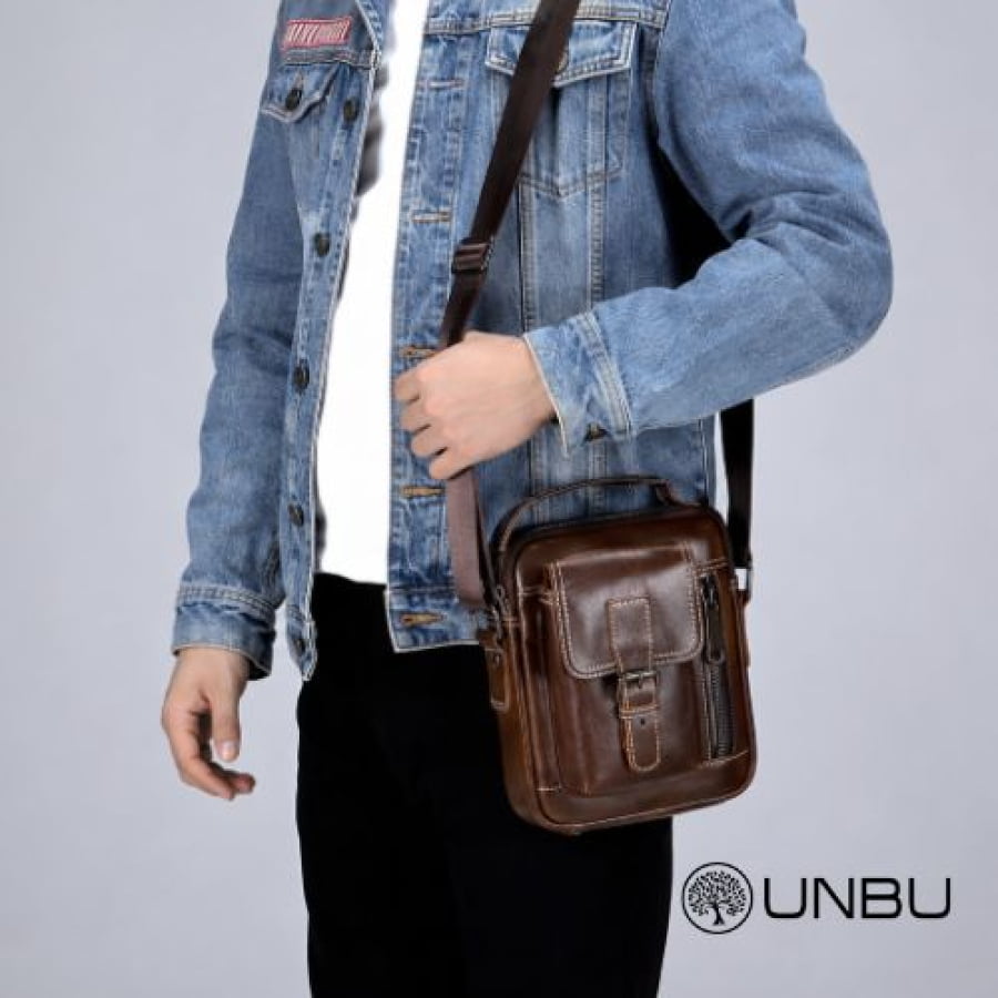Bolsa Transversal Artesanal Couro Legítimo Savage Classic Unbu - Marrom - bagm1009