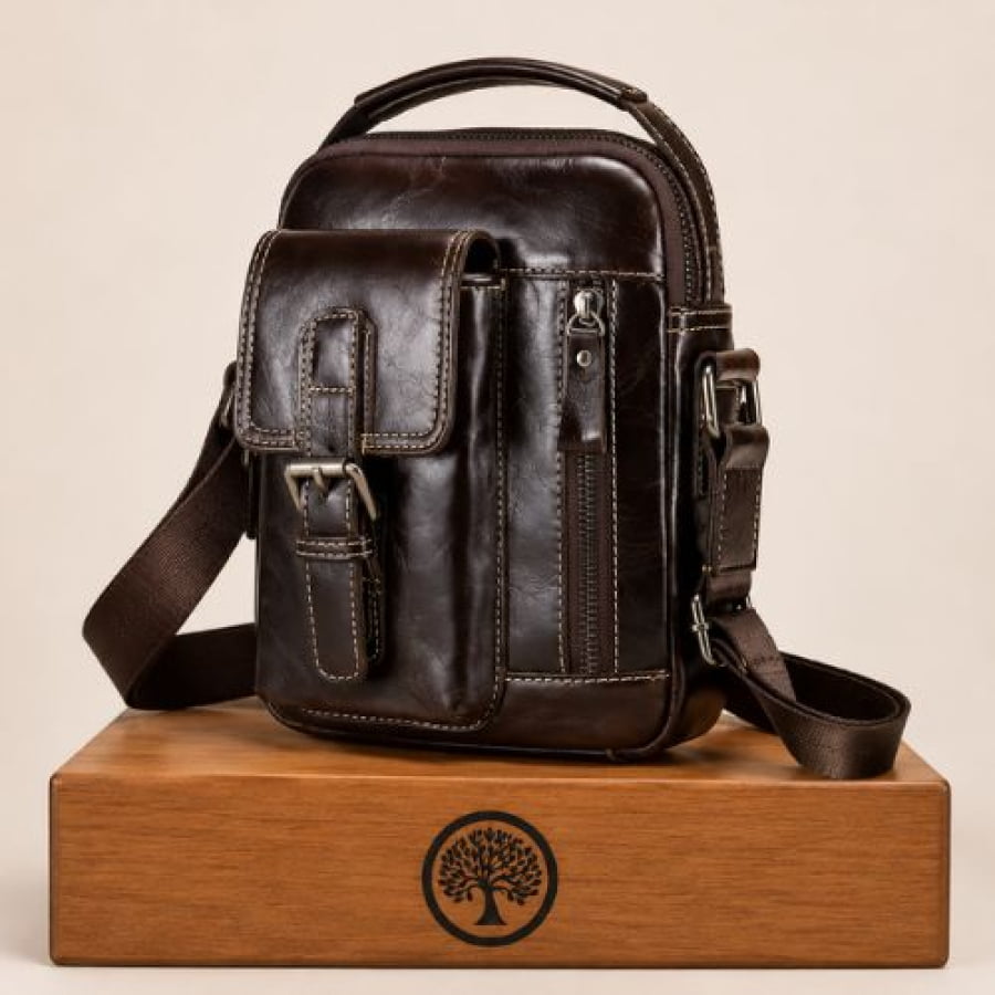 Bolsa Transversal Artesanal Couro Legítimo Savage Classic Unbu - Marrom - bagm1009