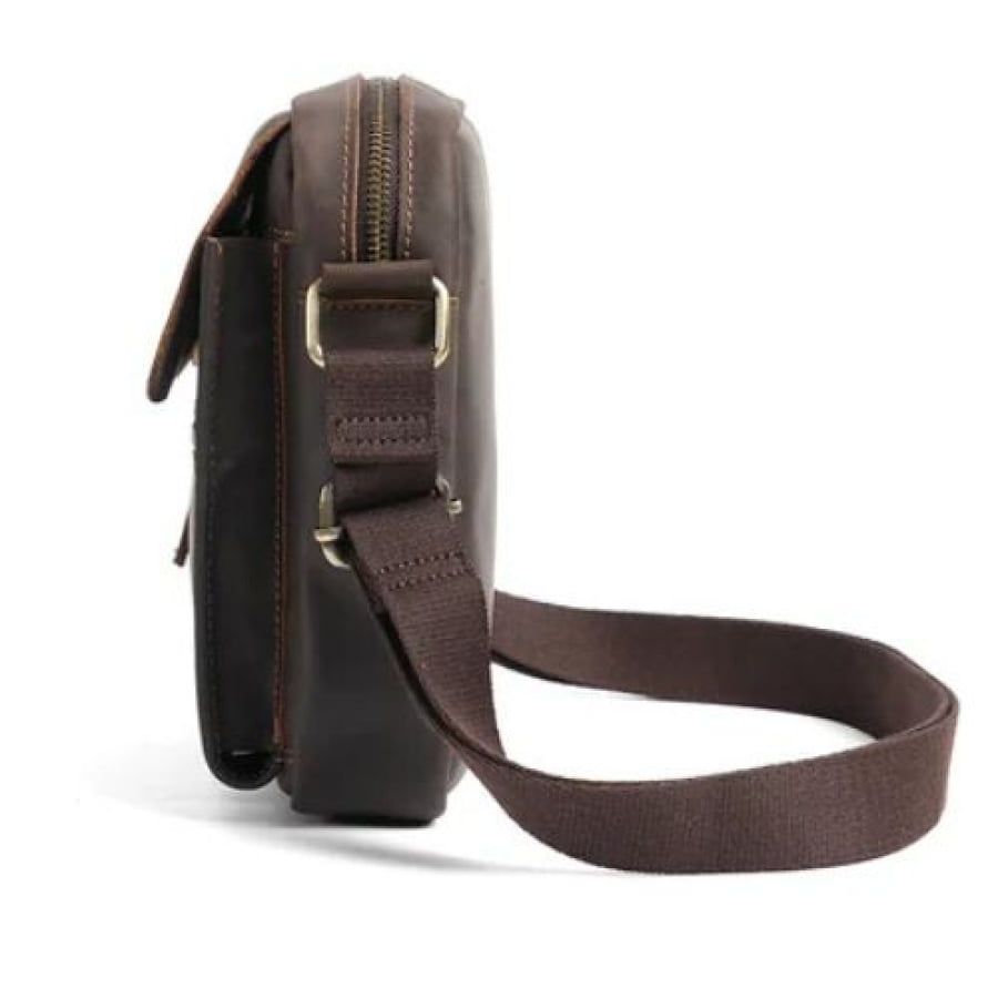 Bolsa Transversal Artesanal de Couro Legítimo Unbu – Padrão Executivo Vintage Café bagm604