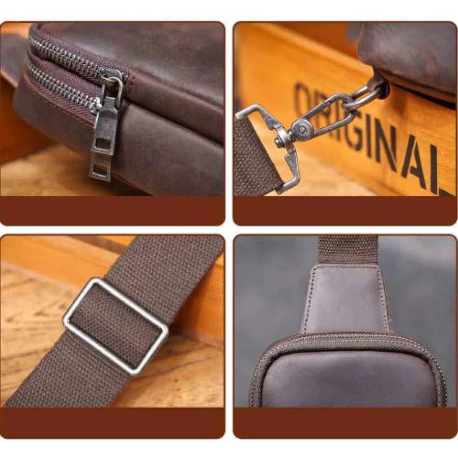 Bolsa Transversal Chest/Shoulder Bag Artesanal Couro Premium Conker Marrom Café bagm1000