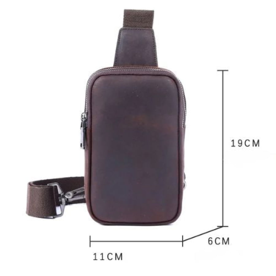 Bolsa Transversal Chest/Shoulder Bag Artesanal Couro Premium Conker Marrom Café bagm1000